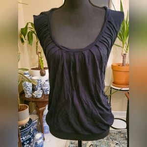 Shameless Black Blouson Tank w Wide Ruched Neckline & Elastic Waist M